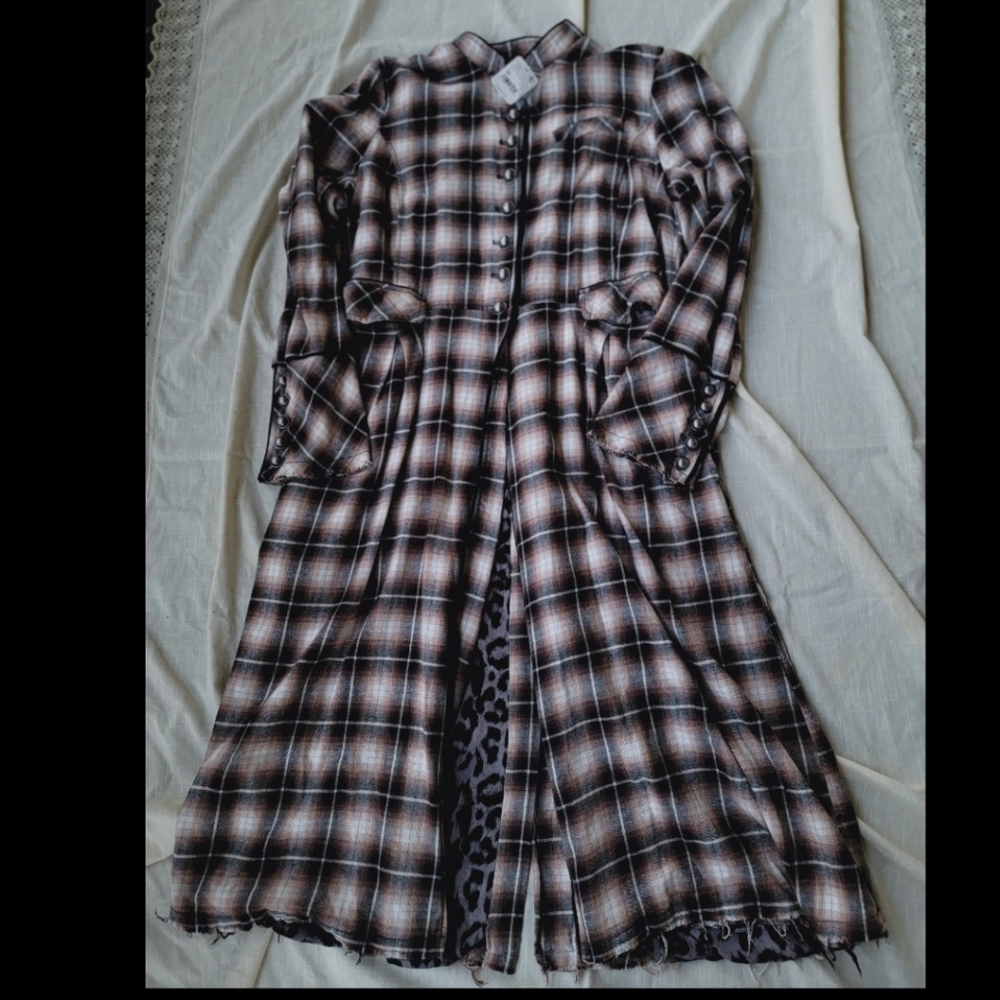 We The Free People ODESSA Military Style Plaid Trench Coat Duster Jacket READ!! - Picture 4 of 16